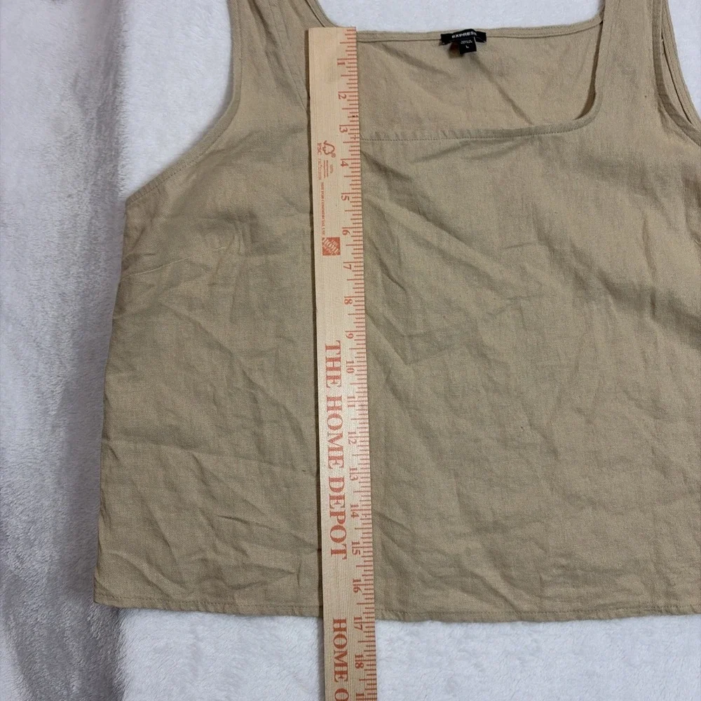 Express Women's Sleeveless Linen Blend Tank Top Large Tan Square Neck Pullover - Picture 8 of 9